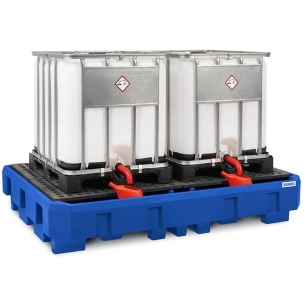 Product afbeelding: Denios classic-line PE lekbak voor 2 IBC's, vulgedeelte en PE rooster, hxbxd 485 x 2460 x 1800 mm