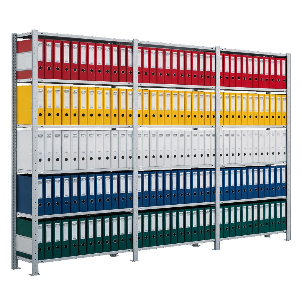 Complete archiefstelling SCHULTE, eenzijdig, vaklast 85 kg, HxBxD 2.000 x 3.000 x 300 mm, verzinkt Product afbeelding: Complete archiefstelling SCHULTE, eenzijdig, vaklast 85 kg, HxBxD 2.000 x 3.000 x 300 mm, verzinkt