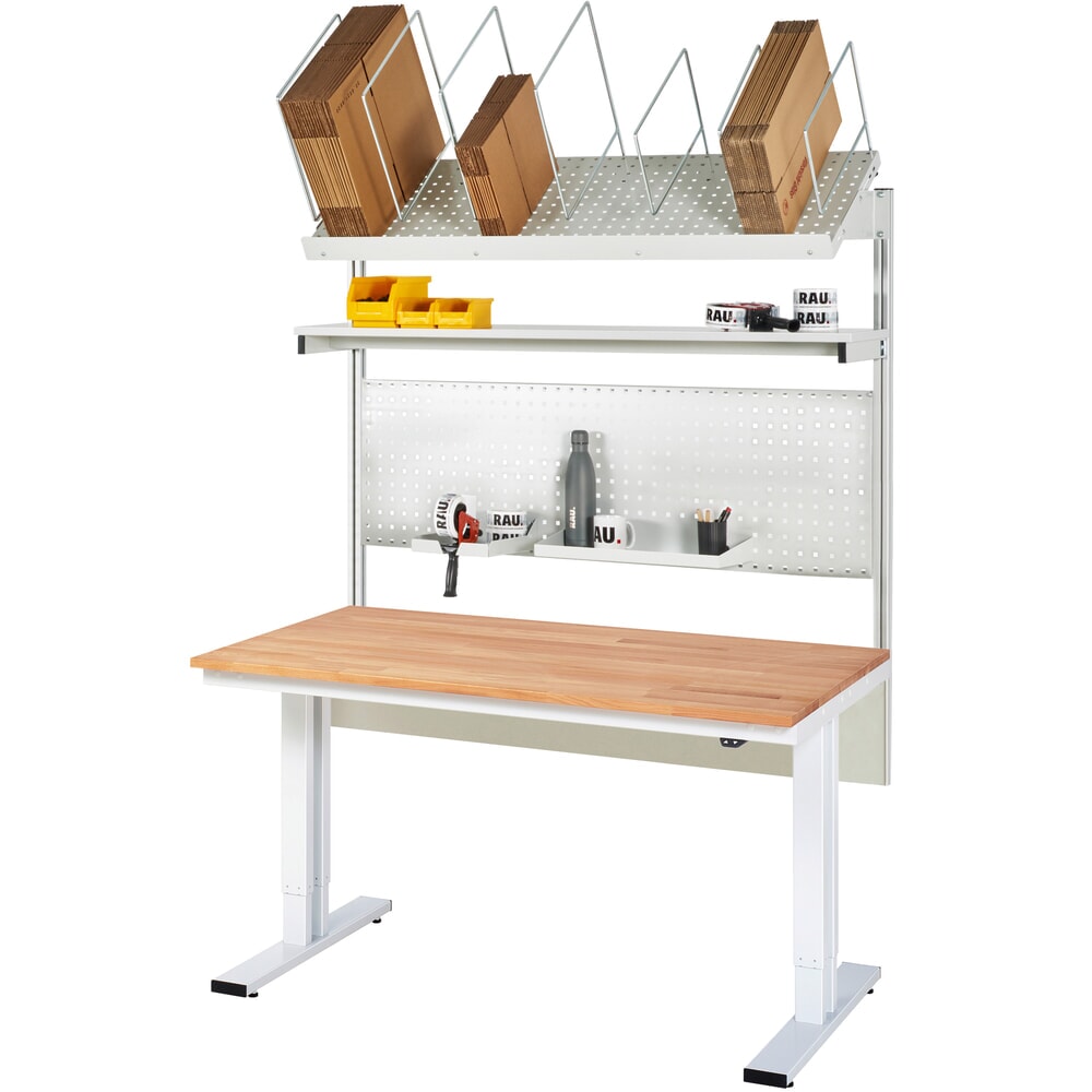 Productafbeelding nr. 6: RAU elektrisch in hoogte verstelbare paktafel-set adlatus 300, opbouw met opbergsysteem voor verpakkingsmateriaal en geperforeerde plaat, hxbxd 1.850‑2.250 mm x 2.000 mm x 800 mm