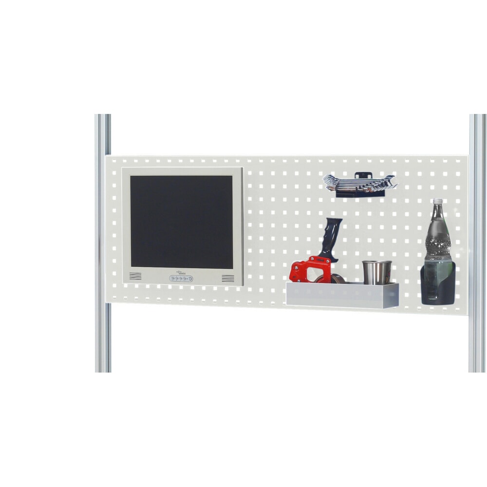 Productafbeelding nr. 8: RAU elektrisch in hoogte verstelbare paktafel-set adlatus 300, opbouw met opbergsysteem voor verpakkingsmateriaal, geperforeerde plaat en snijapparaat, hxbxd 1.850‑2.250 mm x 1.500 mm x 800 mm