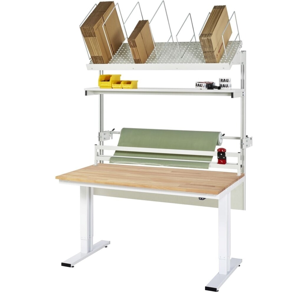 Productafbeelding nr. 10: RAU elektrisch in hoogte verstelbare paktafel-set adlatus 300, opbouw met opbergsysteem voor verpakkingsmateriaal, afrolleenheid en snijapparaat, hxbxd 1.850-2.250 mm x 2.000 mm x 800 mm
