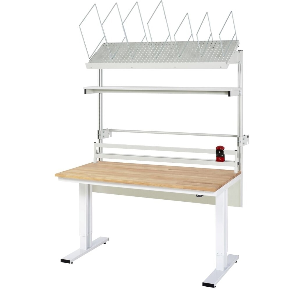 Product afbeelding: RAU elektrisch in hoogte verstelbare paktafel-set adlatus 300, opbouw met opbergsysteem voor verpakkingsmateriaal, afrolleenheid en snijapparaat, hxbxd 1.850-2.250 mm x 1.500 mm x 800 mm