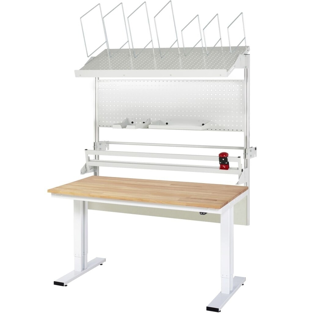 RAU elektrisch in hoogte verstelbare paktafel-set adlatus 300, opbouw met opbergsysteem voor verpakkingsmateriaal, geperforeerde plaat en snijapparaat, hxbxd 1.850‑2.250 mm x 1.500 mm x 800 mm Product afbeelding: RAU elektrisch in hoogte verstelbare paktafel-set adlatus 300, opbouw met opbergsysteem voor verpakkingsmateriaal, geperforeerde plaat en snijapparaat, hxbxd 1.850‑2.250 mm x 1.500 mm x 800 mm