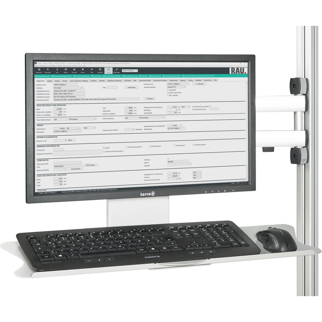 Product afbeelding: Zwenkarm voor RAU paktafel, voor flatscreen, met 3 gewrichten, inclusief muis-/toetsenbordsteun