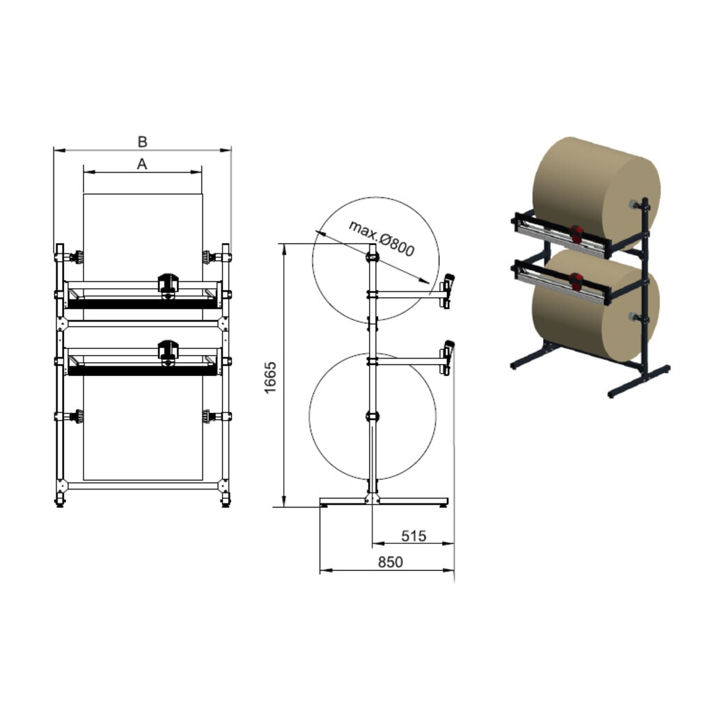 Productafbeelding nr. 3: Rocholz dubbele snijstandaard, met twee snij-eenheden, rolgewicht max. 130 kg, snijbreedte 1600 mm