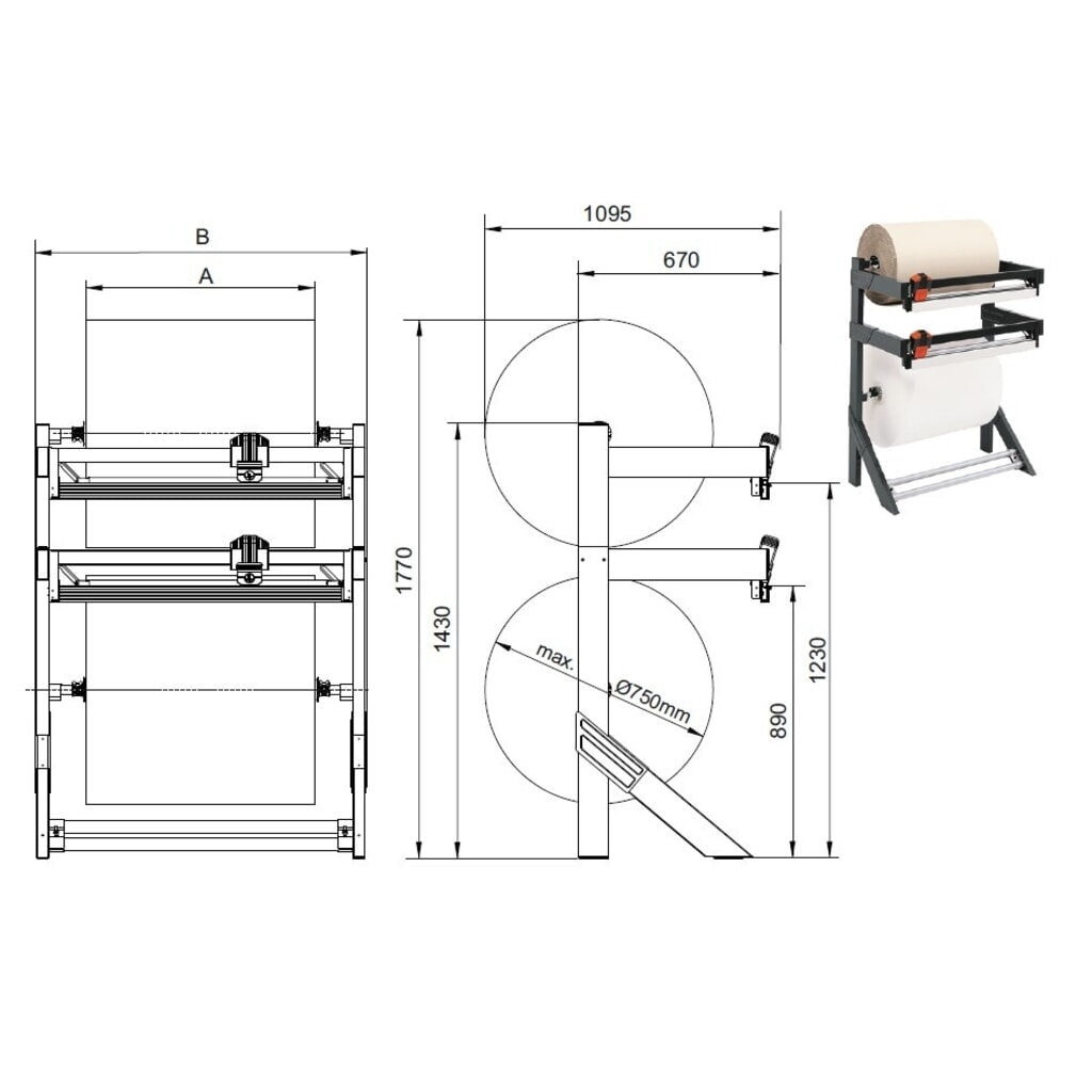Productafbeelding nr. 4: Rocholz dubbele snijstandaard, voor hoge belastingen, rolgewicht max. 150 kg, snijbreedte 1250 mm