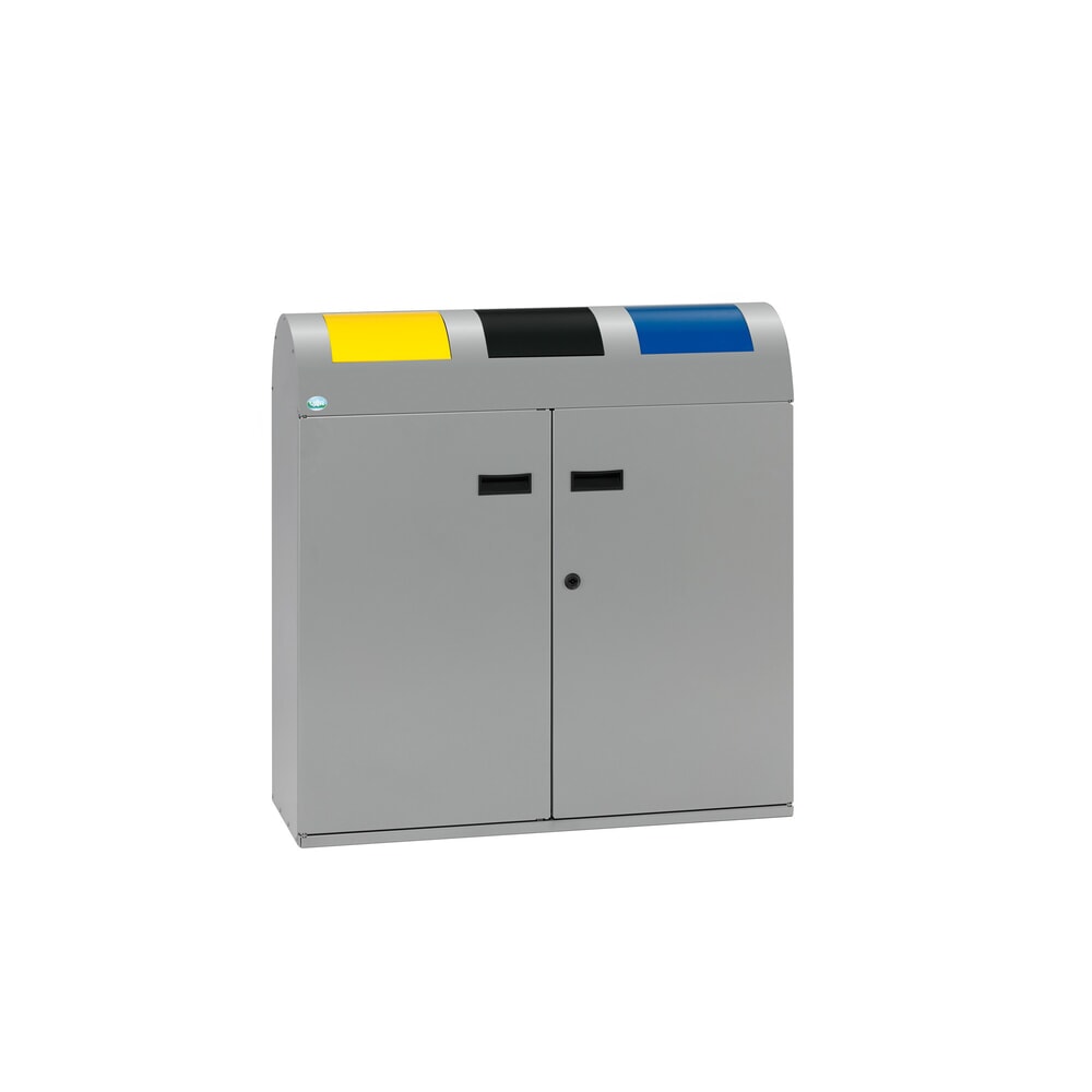 Product afbeelding: VAR® afvalscheidingsbak WSS 75, met 3 binnenbakken en zelfsluitende inwerpkleppen, met rond kopdeel, zilver