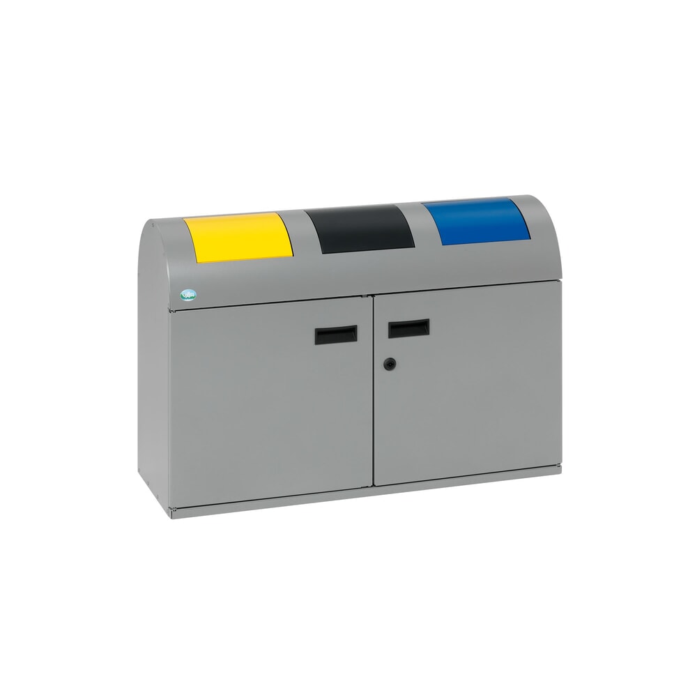 Product afbeelding: VAR® afvalscheidingsbak WSS 50, met 3 binnenbakken en zelfsluitende inwerpkleppen, met rond kopdeel, zilver