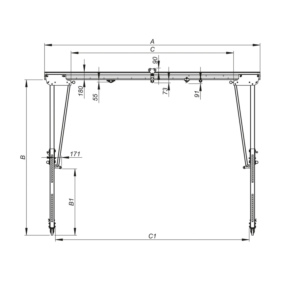 Productafbeelding nr. 10: Aluminium portaalkraan PLANETA RLPK, incl. rateltakel, verrijdbaar, lengte 2000 mm, draagvermogen 2000 kg, grootte S