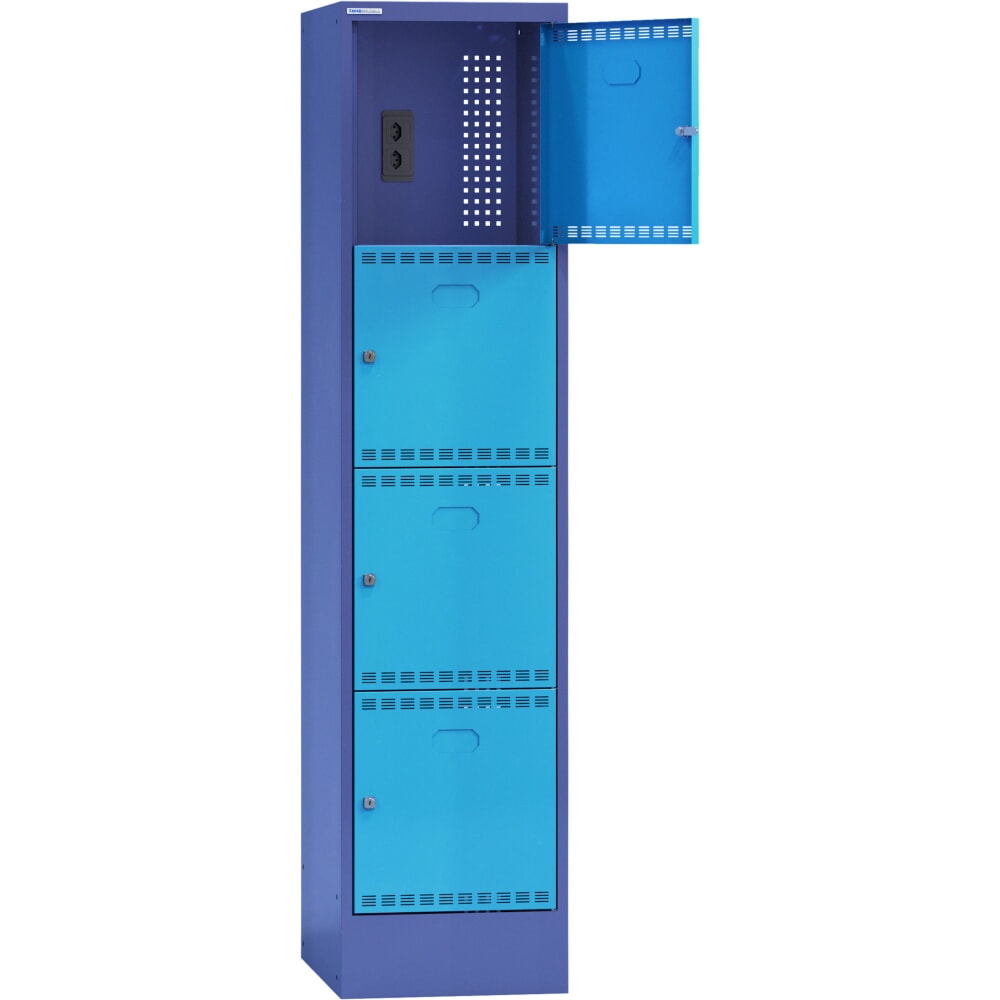 Product afbeelding: Thur Metall acculaadkast met vakken, voor e-bike-accu's, hxbxd 1790 mm x 415 mm x 580 mm, sleutelslot, duifblauw/lichtblauw