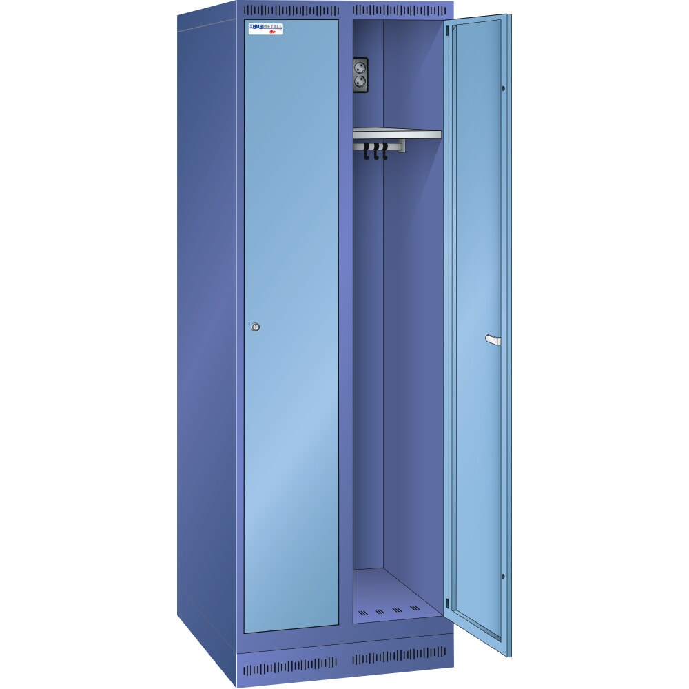 Product afbeelding: Thur Metall acculaadkast met garderobes, hxbxd 1800 mm x 600 mm x 500 mm, sleutelslot, duivenblauw/lichtblauw