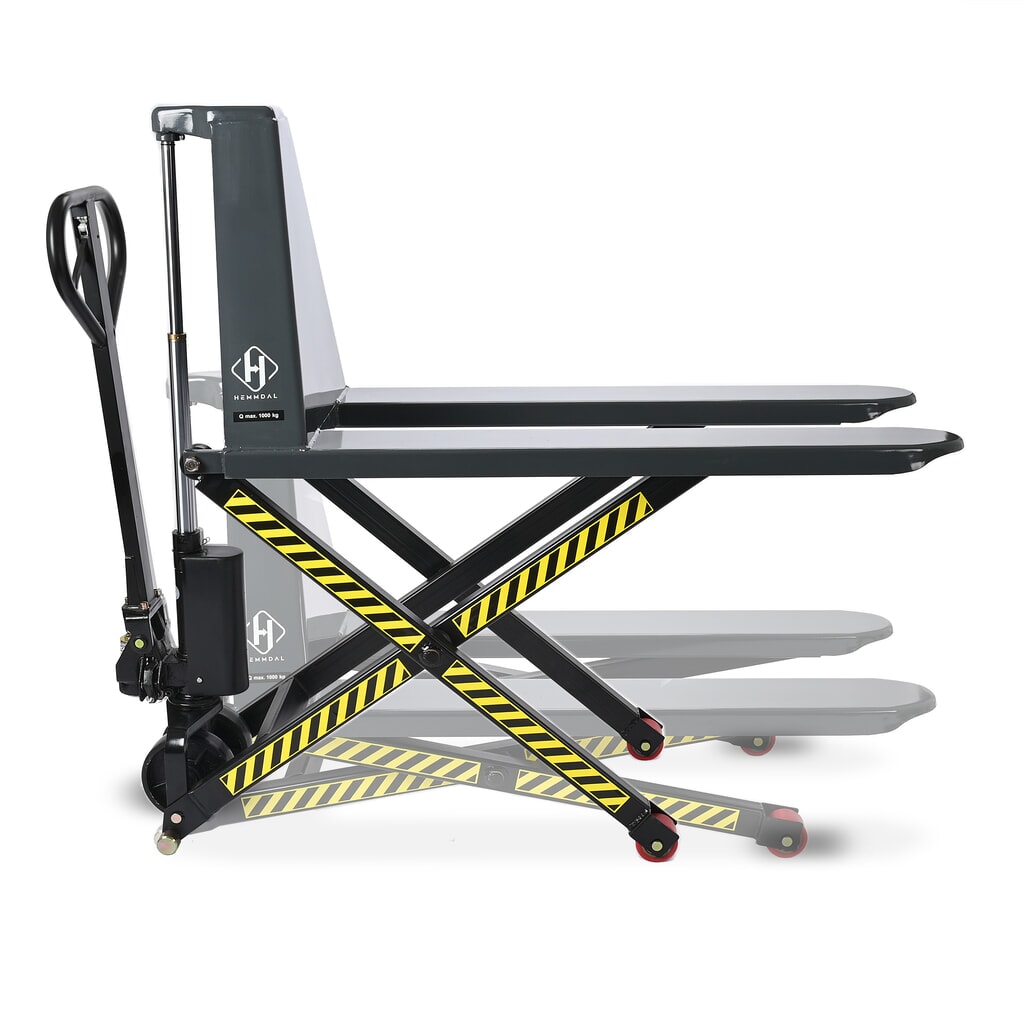 Schaarhefwagen HEMMDAL PTM 1.0 Scissor, draagvermogen 1.000 kg, vorklengte 1.150 mm, polyurethaan, enkelvoudig wiel Product afbeelding: Schaarhefwagen HEMMDAL PTM 1.0 Scissor, draagvermogen 1.000 kg, vorklengte 1.150 mm, polyurethaan, enkelvoudig wiel