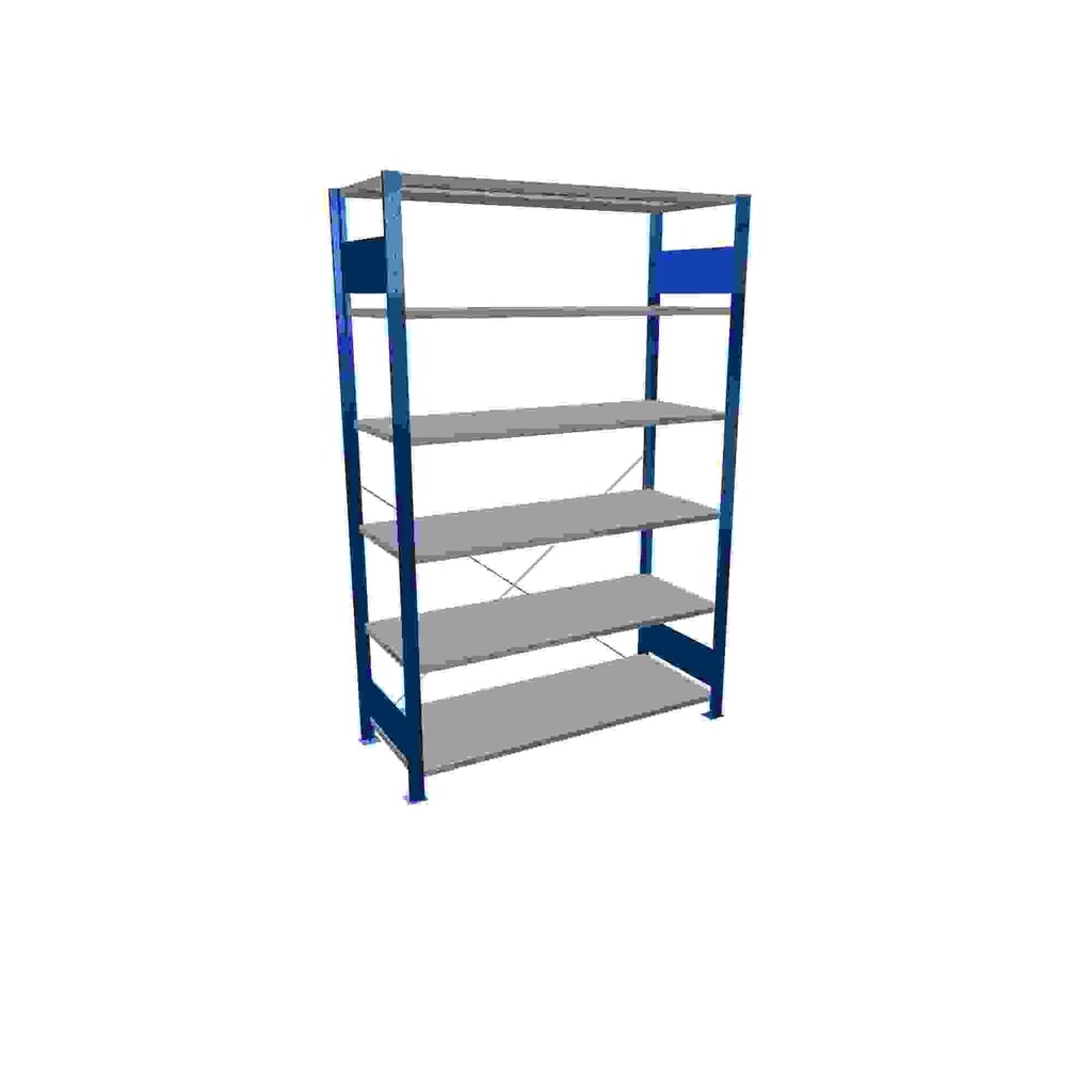 Product afbeelding: Legbordstelling SCHULTE, gentiaanblauw / verzinkt, met 6 legborden van plaatstaal, vaklast 150 kg, hxbxd 2.000 x 1.360 x 536 mm