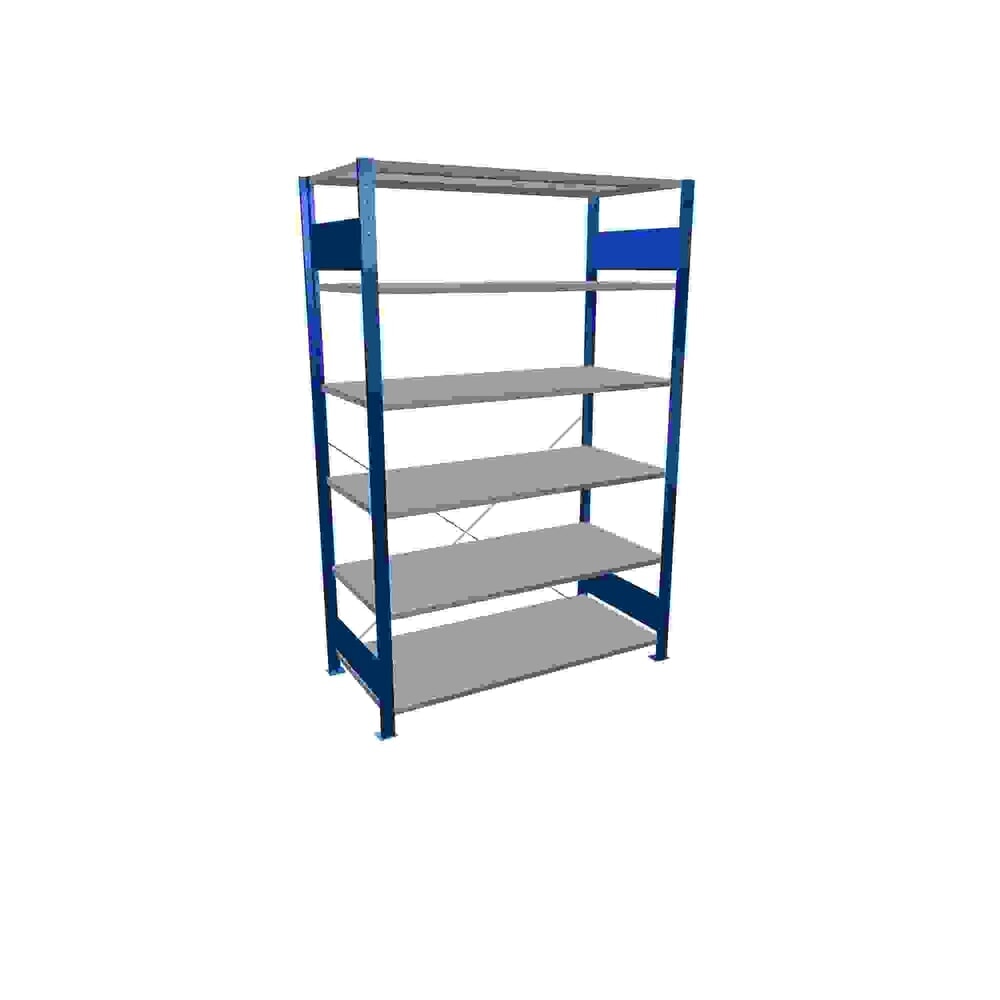 Product afbeelding: Legbordstelling SCHULTE, gentiaanblauw / verzinkt, met 6 legborden van plaatstaal, vaklast 150 kg, hxbxd 2.000 x 1.360 x 636 mm