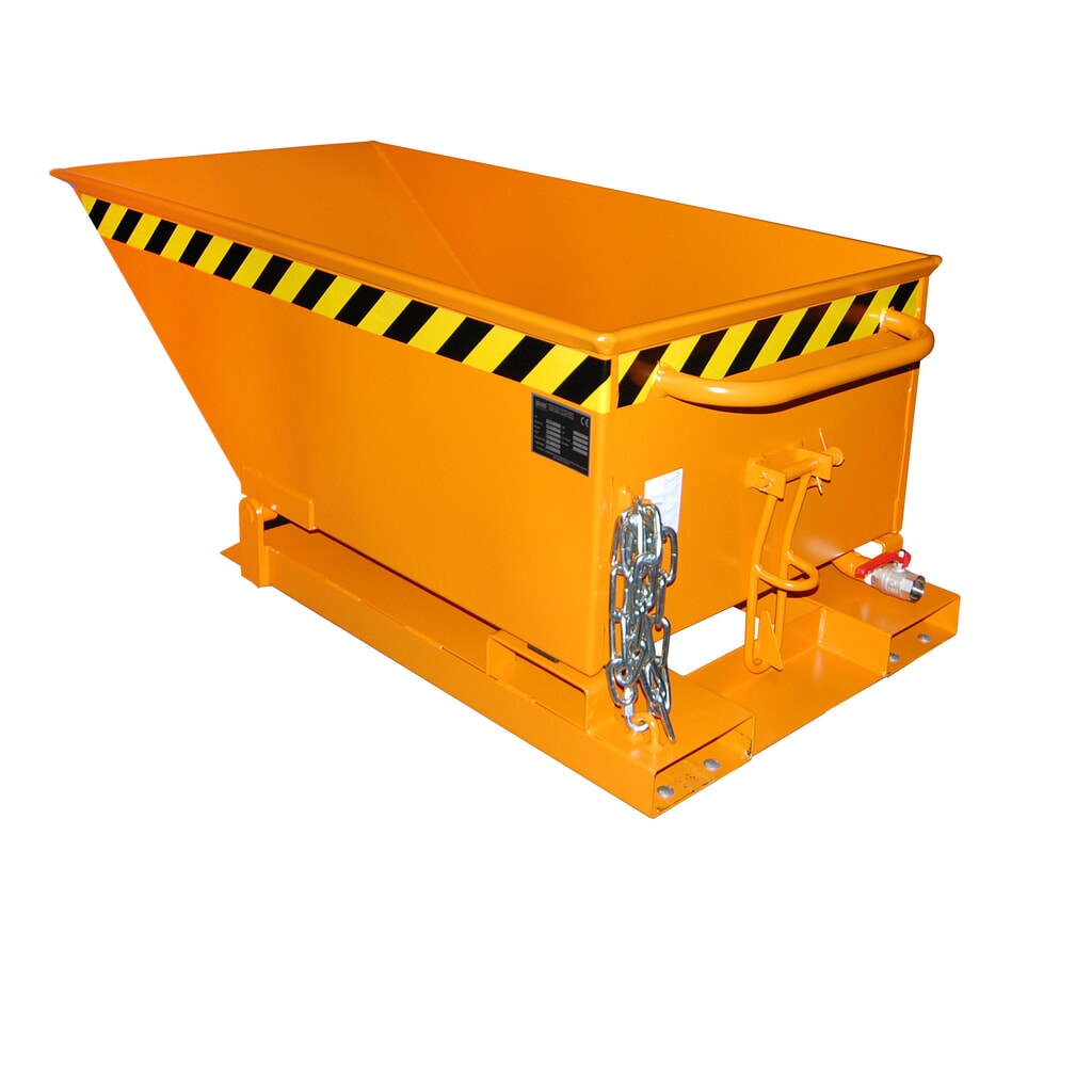 Bauer® Spanenkantelbak, lage kuip, gelakt, volume 0,25 m³, RAL 2000 geeloranje Product afbeelding: Bauer® Spanenkantelbak, lage kuip, gelakt, volume 0,25 m³, RAL 2000 geeloranje