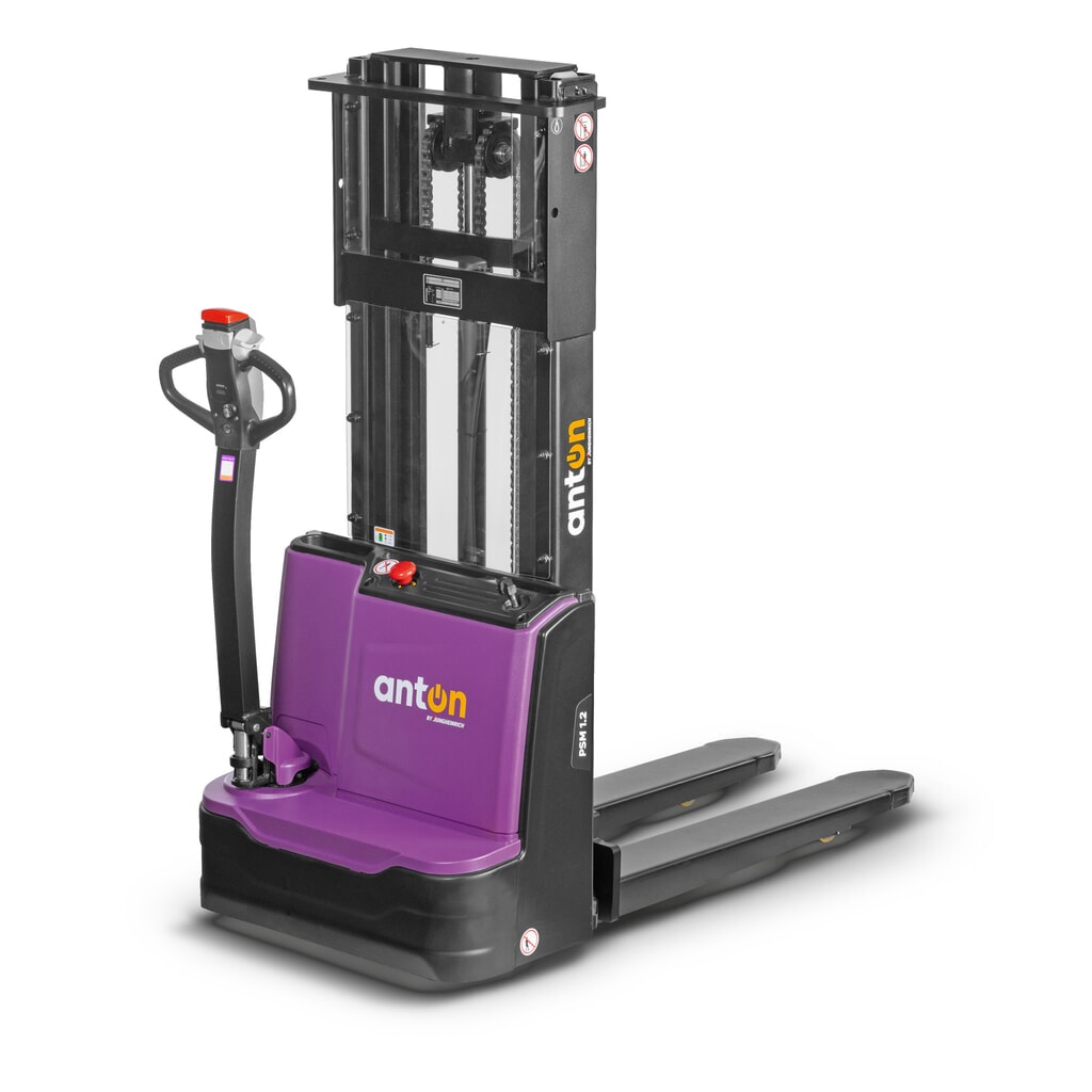 Product afbeelding: AntOn by Jungheinrich elektrische stapelaar PSM 1.2, met tweevoudige telescoop hefmast, draagvermogen 1.200 kg, hefhoogte 3.022 mm