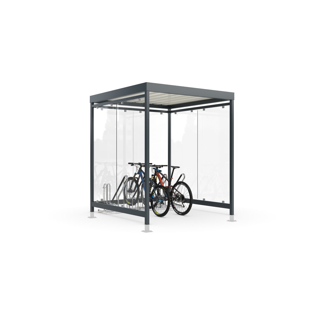 Productafbeelding nr. 1: wsm® fietsoverkapping Economy Köln, ESG-beglazing, fietsparksysteem 4702 XBF, voor 4 fietsen, HxBxD 2440 mm x 2165 mm x 2165 mm