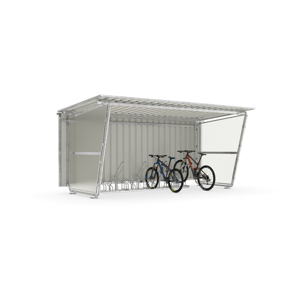 Product afbeelding: wsm® fietsoverkapping Siegen, lessenaarsdak met trapeziumplaat, voor 8 fietsen