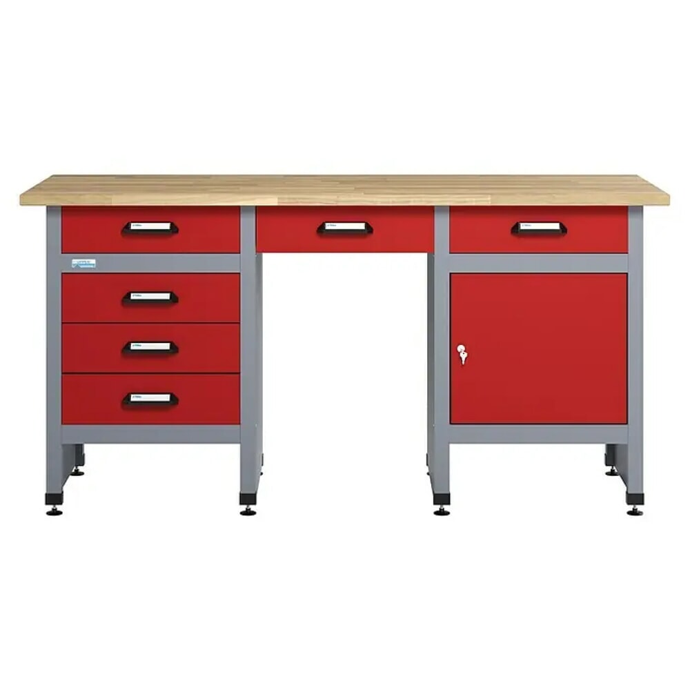 Product afbeelding: Werkbank met ladeblok + deur + opbergvak, bxd 1.700 x 600 mm, rood