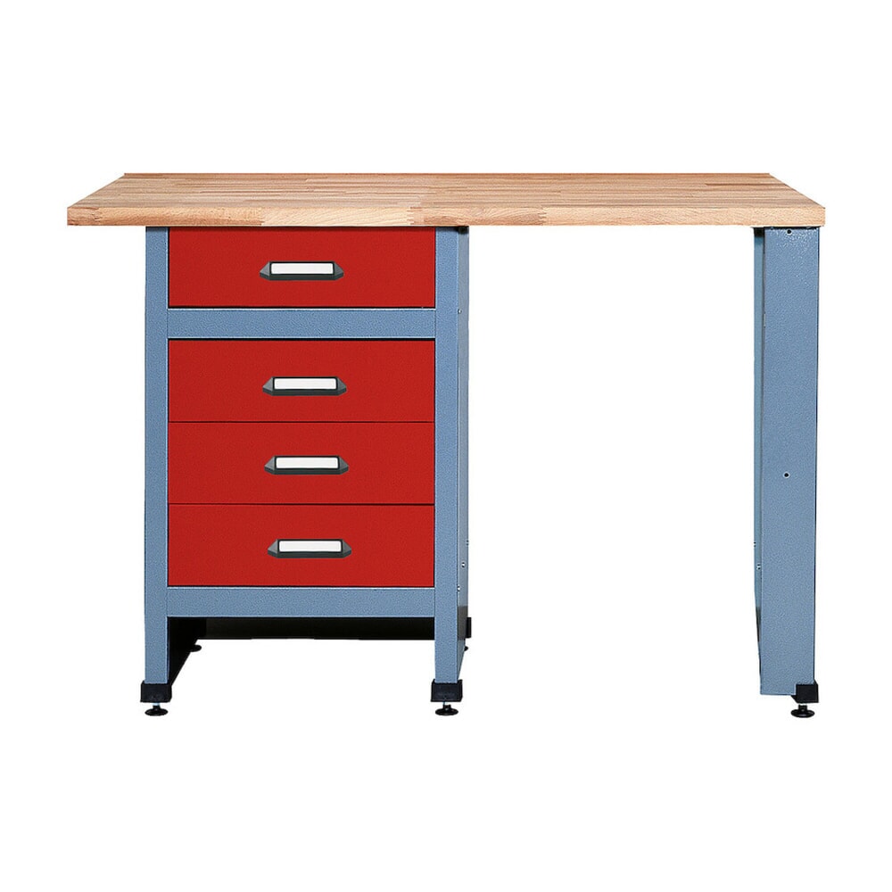 Product afbeelding: Werkbank met 4 lades + deur + opbergvak, bxd 1.200 x 600 mm, rood