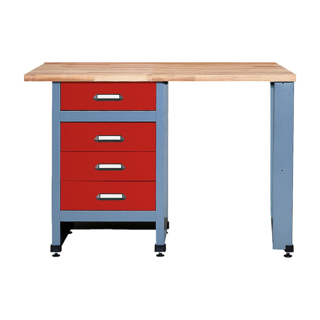 Product afbeelding: Werkbank met 4 lades + deur + opbergvak, bxd 1.200 x 600 mm, rood