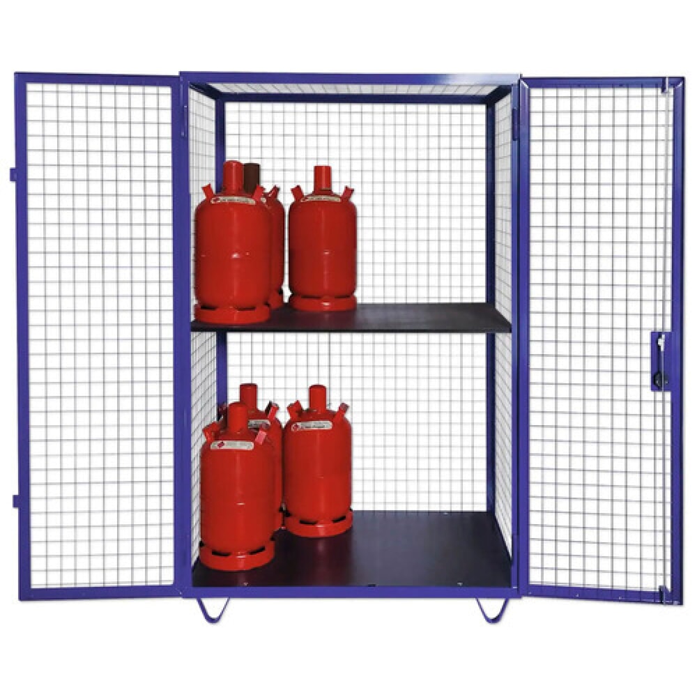 Product afbeelding: Roosterkast voor gasflessen, dubbele deur, met voetjes, h x b x d 1.970 x 1.250 x 800 mm