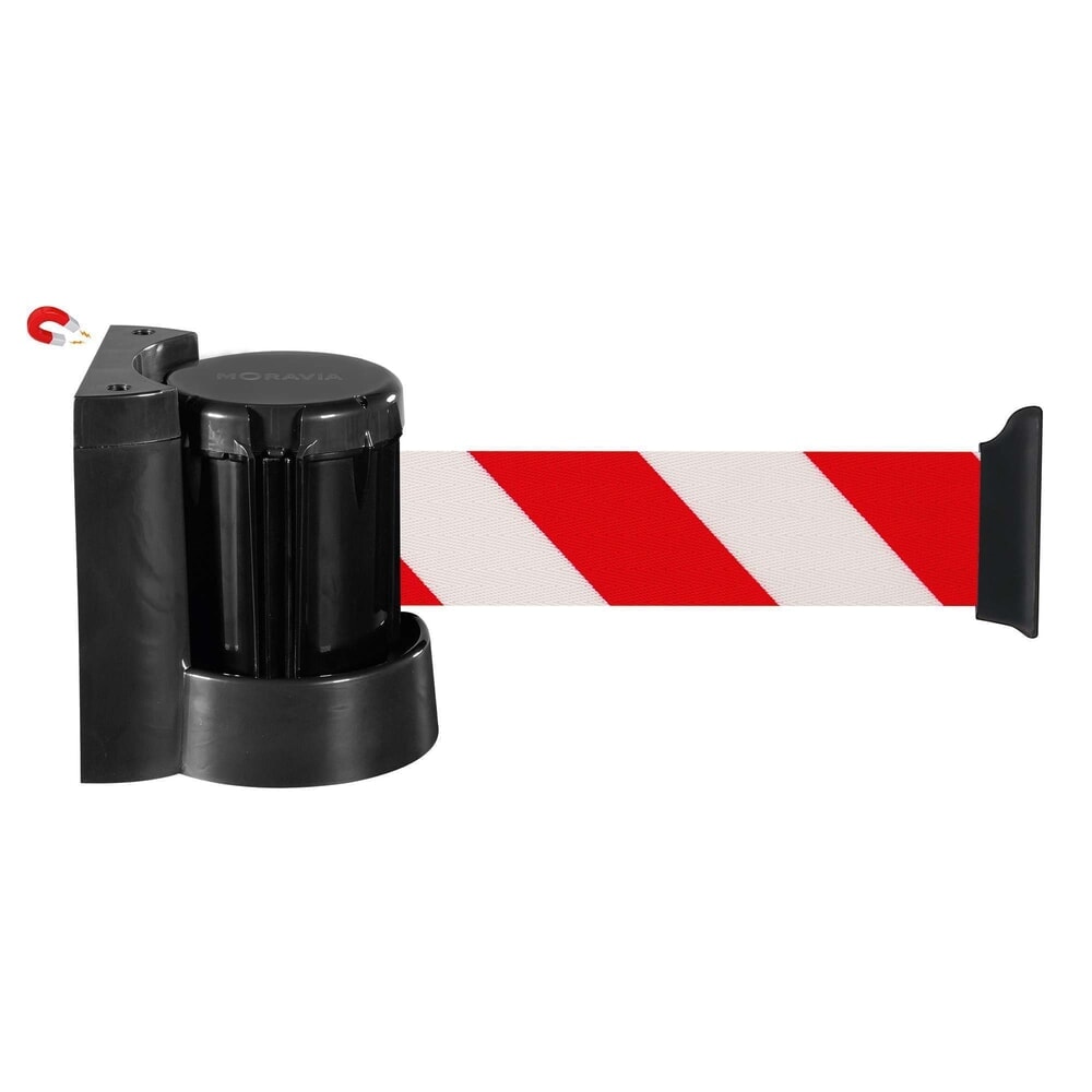 Product afbeelding: Wandafzetband, zelfspannend, met centrifugaalrem, lengte 4 m, rood/wit diagonaal gestreept