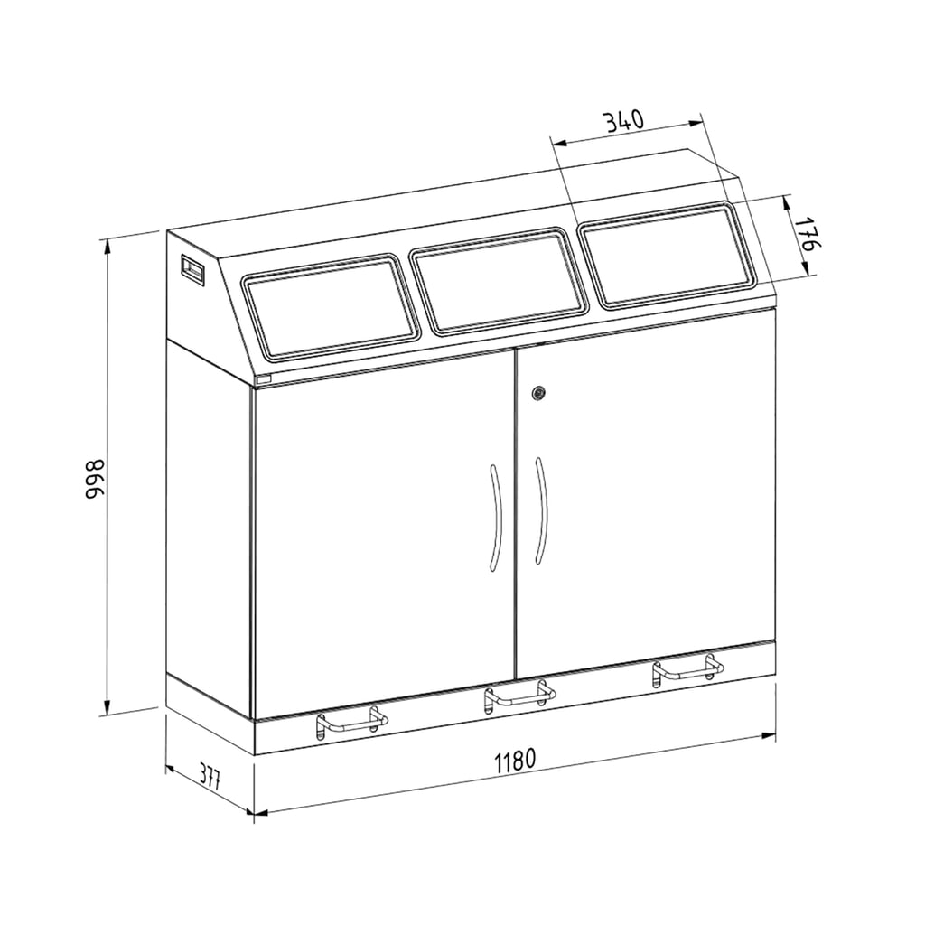 Productafbeelding nr. 2: Kringloopafvalbak stumpf®, 3x 70 liter, met vleugeldeur en inzetstuk