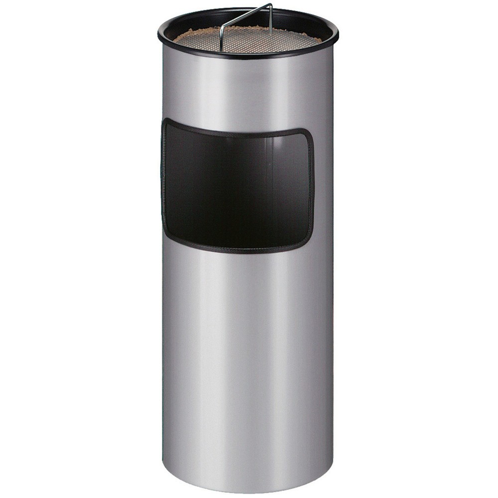 Product afbeelding: As-/afvalbakcombinatie, met stalen binnenemmer, rond, 30 liter, aluminium grijs