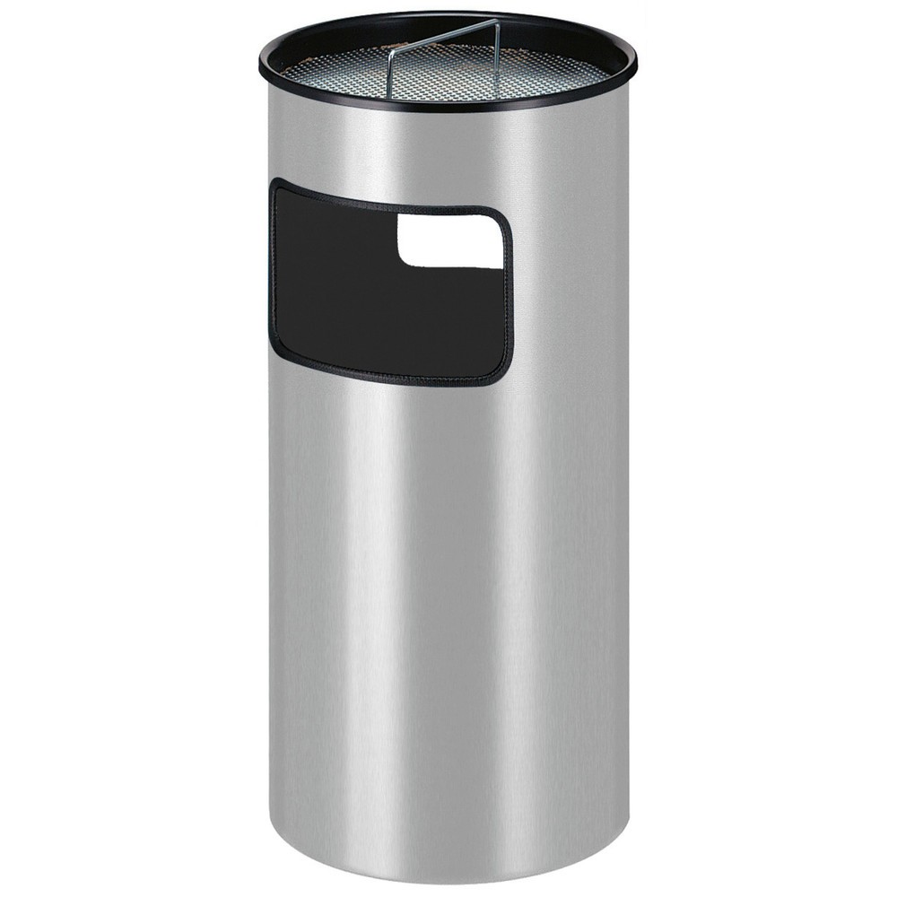 Product afbeelding: As-/afvalbakcombinatie, met stalen binnenemmer, rond, 50 liter, aluminium grijs