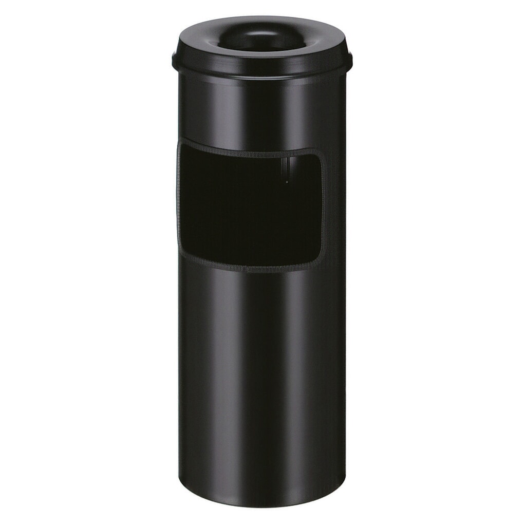 As-/afvalbakcombinatie van staal, met brandblusser, rond, 30 liter, zwart Product afbeelding: As-/afvalbakcombinatie van staal, met brandblusser, rond, 30 liter, zwart
