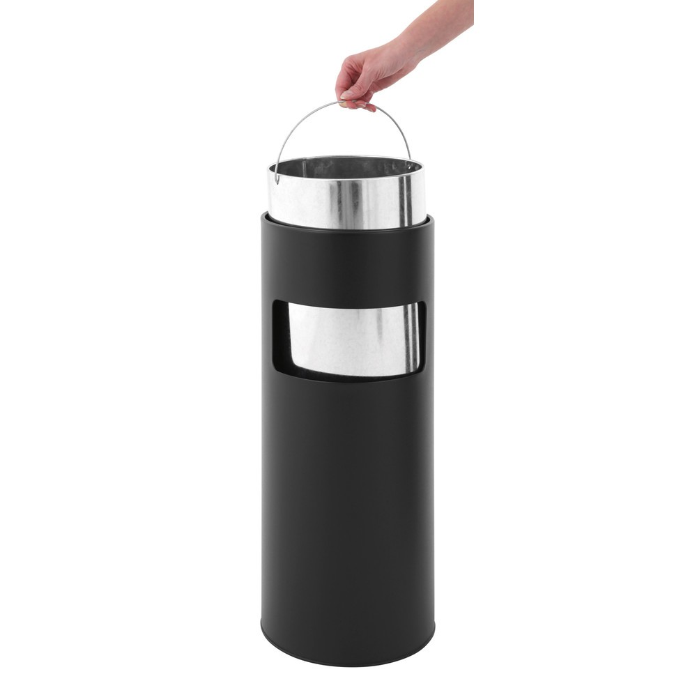 Productafbeelding nr. 3: As-/afvalbakcombinatie van staal, rond, 12,5 liter, mat zwart