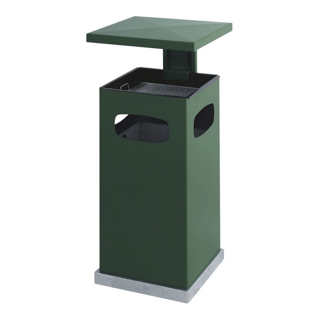 As-/afvalbakcombinatie van staal, vierkant, afneembare beschermkap, 70 liter, groen Product afbeelding: As-/afvalbakcombinatie van staal, vierkant, afneembare beschermkap, 70 liter, groen