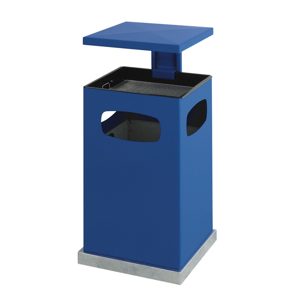 Productafbeelding nr. 1: As-/afvalbakcombinatie van staal, vierkant, afneembare beschermkap, 80 liter, blauw