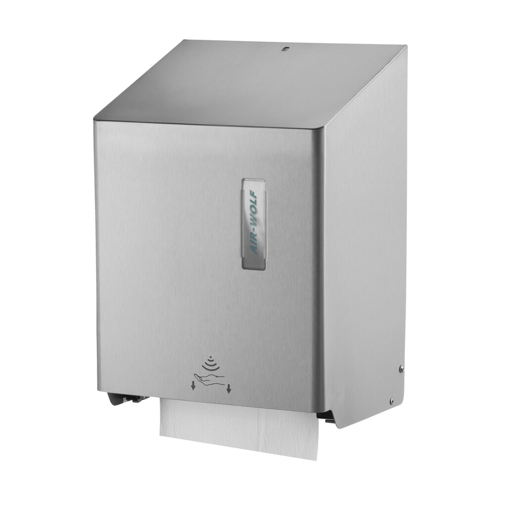 Automatische dispenser voor papieren handdoekjes Air-Wolf geborsteld roestvrij staal Product afbeelding: Automatische dispenser voor papieren handdoekjes Air-Wolf geborsteld roestvrij staal