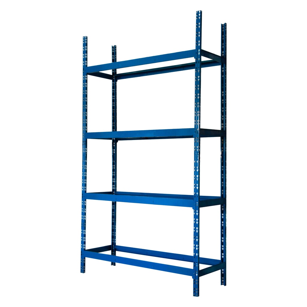 Bandenstelling, basiselement, blauw, hxbxd 2.000 x 1.500 x 500 mm, 4 etages voor 16 banden Product afbeelding: Bandenstelling, basiselement, blauw, hxbxd 2.000 x 1.500 x 500 mm, 4 etages voor 16 banden