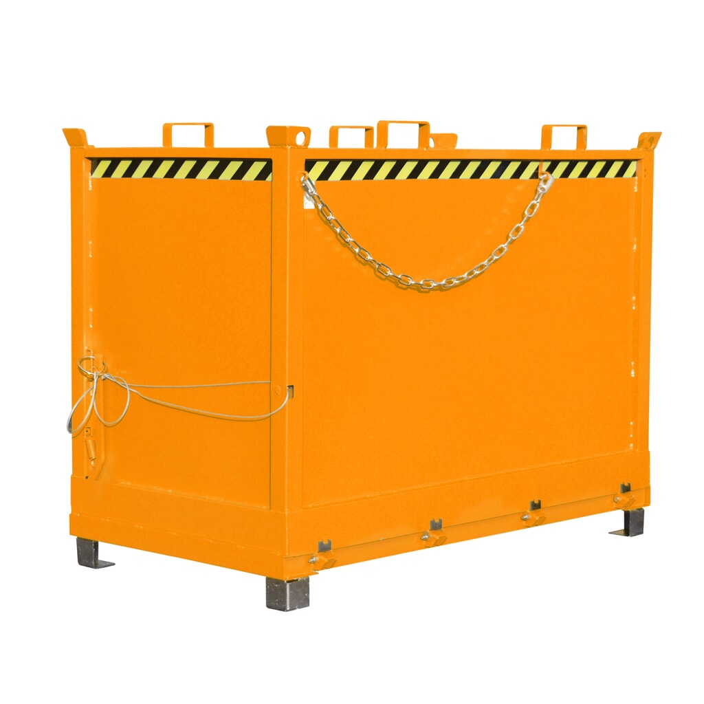 Bauer® Bak met uitklapbare bodem, 3-voudig stapelbaar, gelakt, volume 2 m³, RAL 2000 geeloranje Product afbeelding: Bauer® Bak met uitklapbare bodem, 3-voudig stapelbaar, gelakt, volume 2 m³, RAL 2000 geeloranje