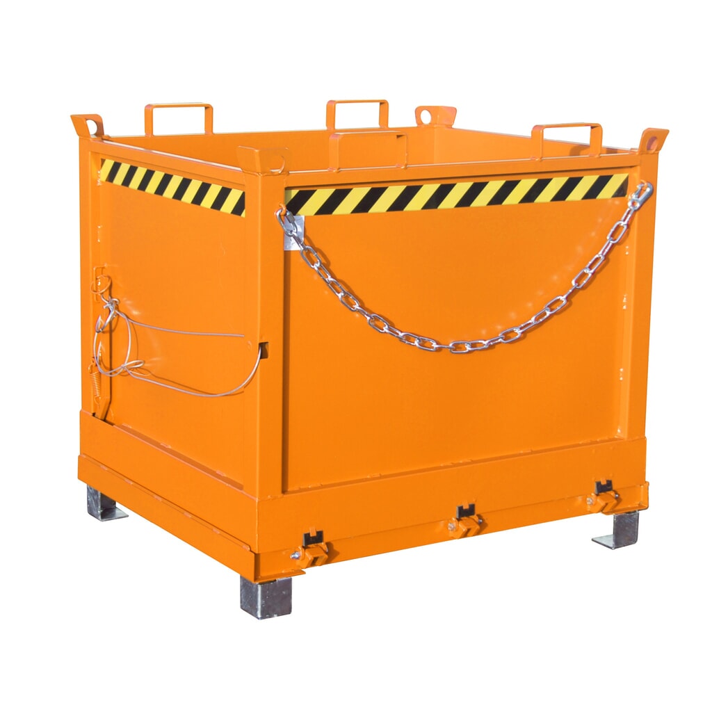 Bauer® Bak met uitklapbare bodem, 3-voudig stapelbaar, gelakt, volume 1 m³, RAL 2000 geeloranje Product afbeelding: Bauer® Bak met uitklapbare bodem, 3-voudig stapelbaar, gelakt, volume 1 m³, RAL 2000 geeloranje