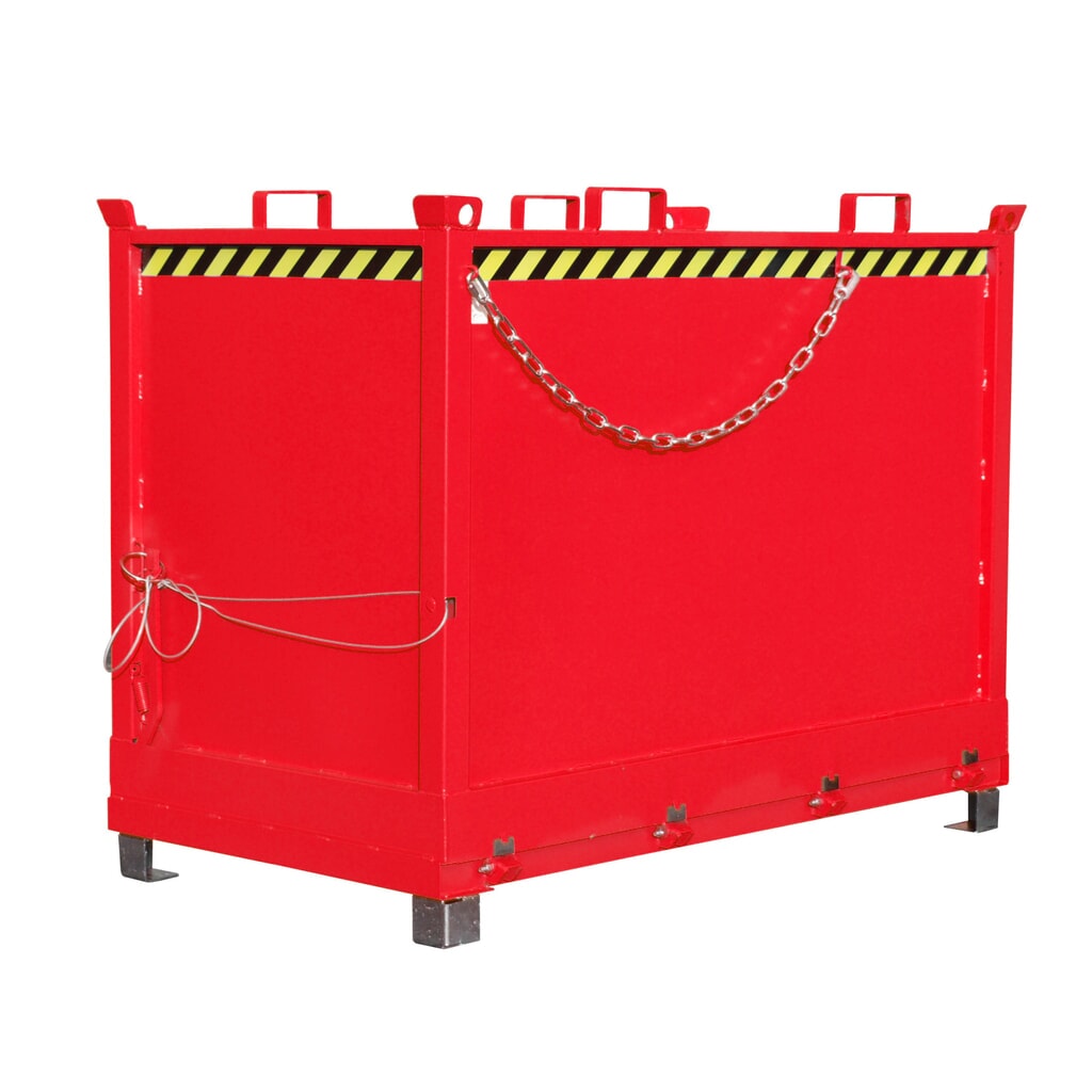 Bauer® Bak met uitklapbare bodem, 3-voudig stapelbaar, gelakt, volume 2 m³, RAL 3000 vuurrood Product afbeelding: Bauer® Bak met uitklapbare bodem, 3-voudig stapelbaar, gelakt, volume 2 m³, RAL 3000 vuurrood
