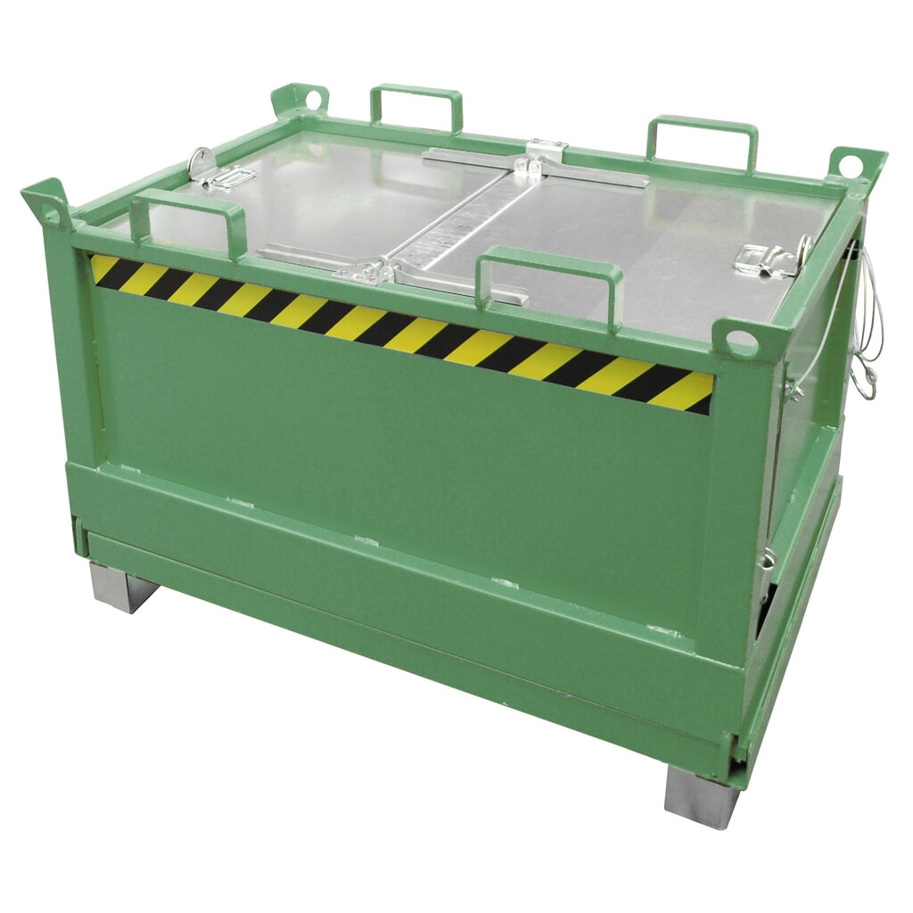 Bauer® Bak met uitklapbare bodem, 3-voudig stapelbaar, gelakt, volume 0,5 m³, RAL 6011 resedagroen Product afbeelding: Bauer® Bak met uitklapbare bodem, 3-voudig stapelbaar, gelakt, volume 0,5 m³, RAL 6011 resedagroen