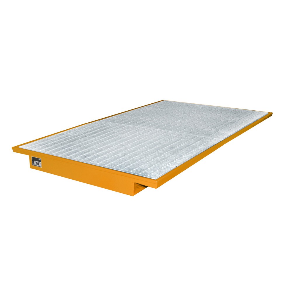 Product afbeelding: Bauer® Inhangbare lekbak van staal, incl. rooster, voor dragerlengte 2.200 mm, geeloranje