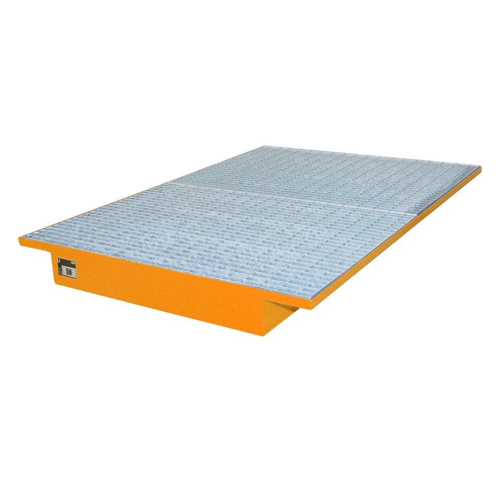 Productafbeelding nr. 2: Bauer® Inhangbare lekbak van staal, incl. rooster, voor dragerlengte 1.800 mm, geeloranje
