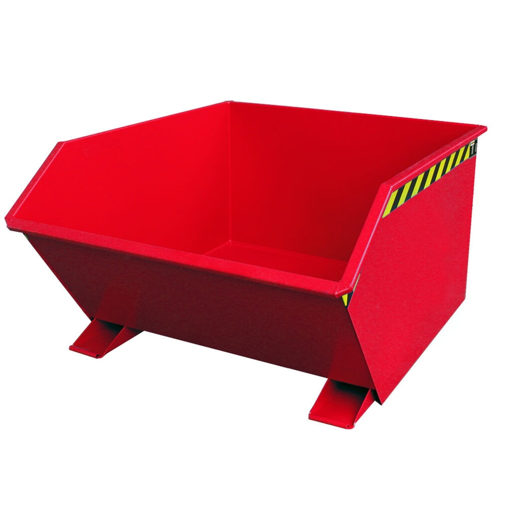 Bauer® Kantelbak, lage bouwhoogte, gelakt, volume 1 m³, RAL 3000 vuurrood Product afbeelding: Bauer® Kantelbak, lage bouwhoogte, gelakt, volume 1 m³, RAL 3000 vuurrood
