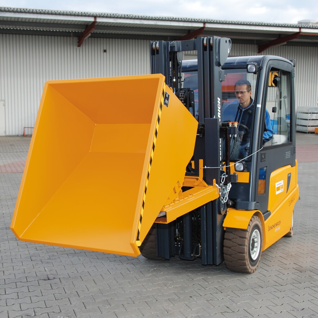 Bauer® Kantelbak met afrolmechanisme, gelakt, volume 0,15 m³, RAL 2000 geeloranje Productafbeelding nr. 3: Bauer® Kantelbak met afrolmechanisme, gelakt, volume 0,15 m³, RAL 2000 geeloranje