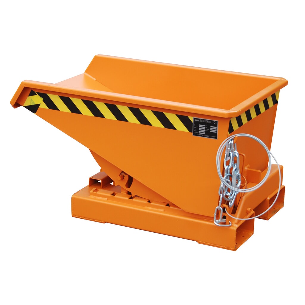 Bauer® Kantelbak met afrolmechanisme, gelakt, volume 0,15 m³, RAL 2000 geeloranje Product afbeelding: Bauer® Kantelbak met afrolmechanisme, gelakt, volume 0,15 m³, RAL 2000 geeloranje