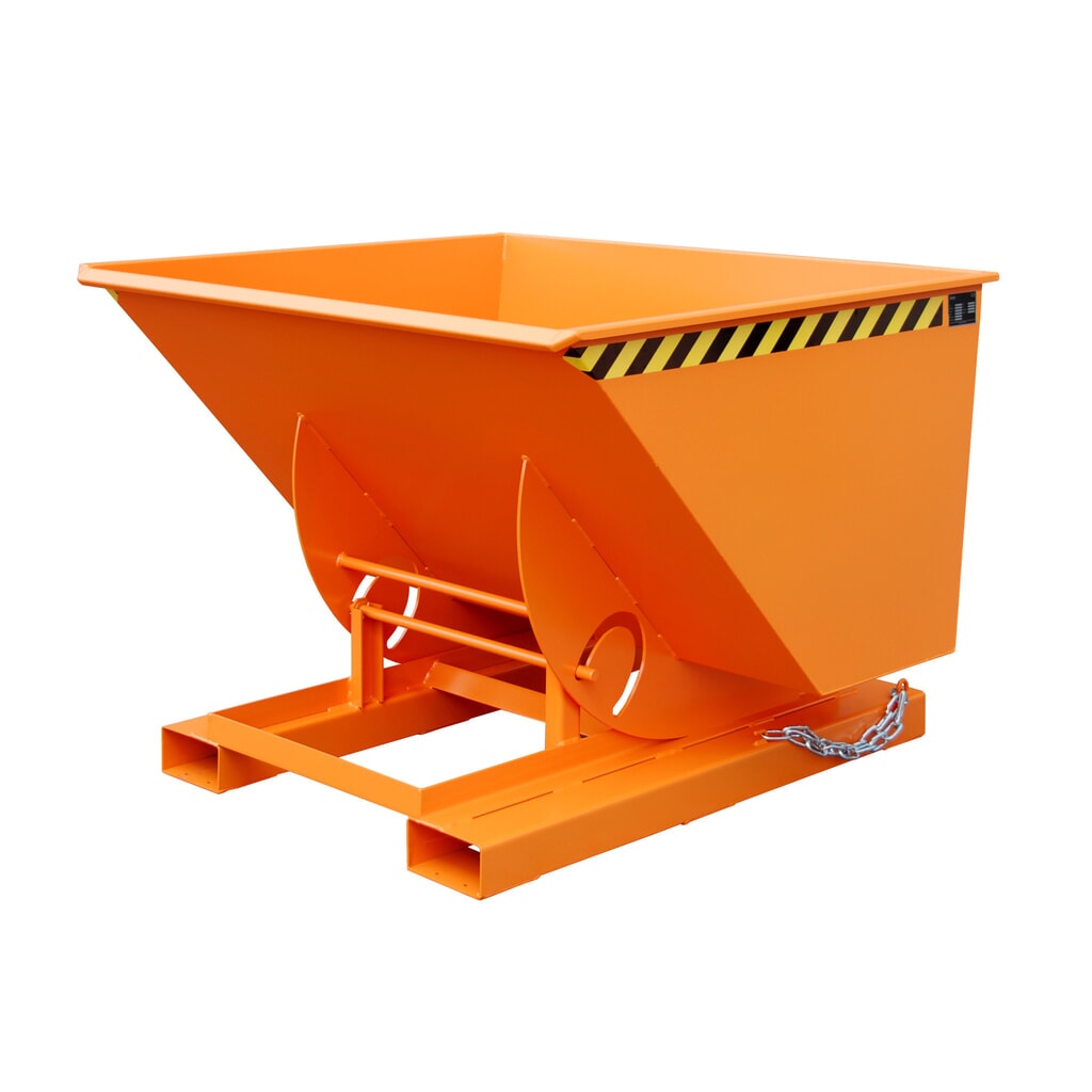 Bauer® Kantelbak met afrolmechanisme, cap. 1.000 kg, gelakt, volume 1 m³, RAL 2000 geeloranje Product afbeelding: Bauer® Kantelbak met afrolmechanisme, cap. 1.000 kg, gelakt, volume 1 m³, RAL 2000 geeloranje