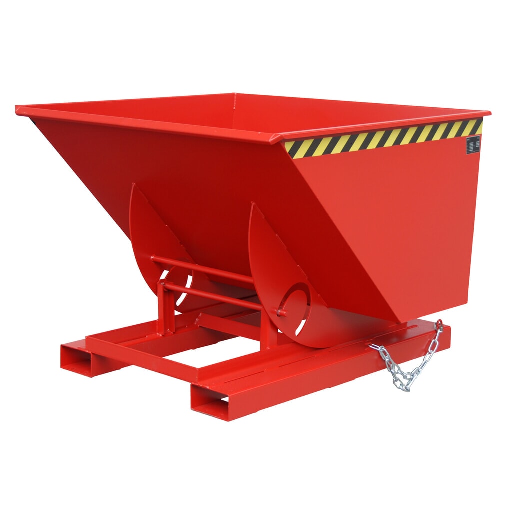 Bauer® Kantelbak met afrolmechanisme, cap. 1.000 kg, gelakt, volume 1 m³, RAL 3000 vuurrood Product afbeelding: Bauer® Kantelbak met afrolmechanisme, cap. 1.000 kg, gelakt, volume 1 m³, RAL 3000 vuurrood