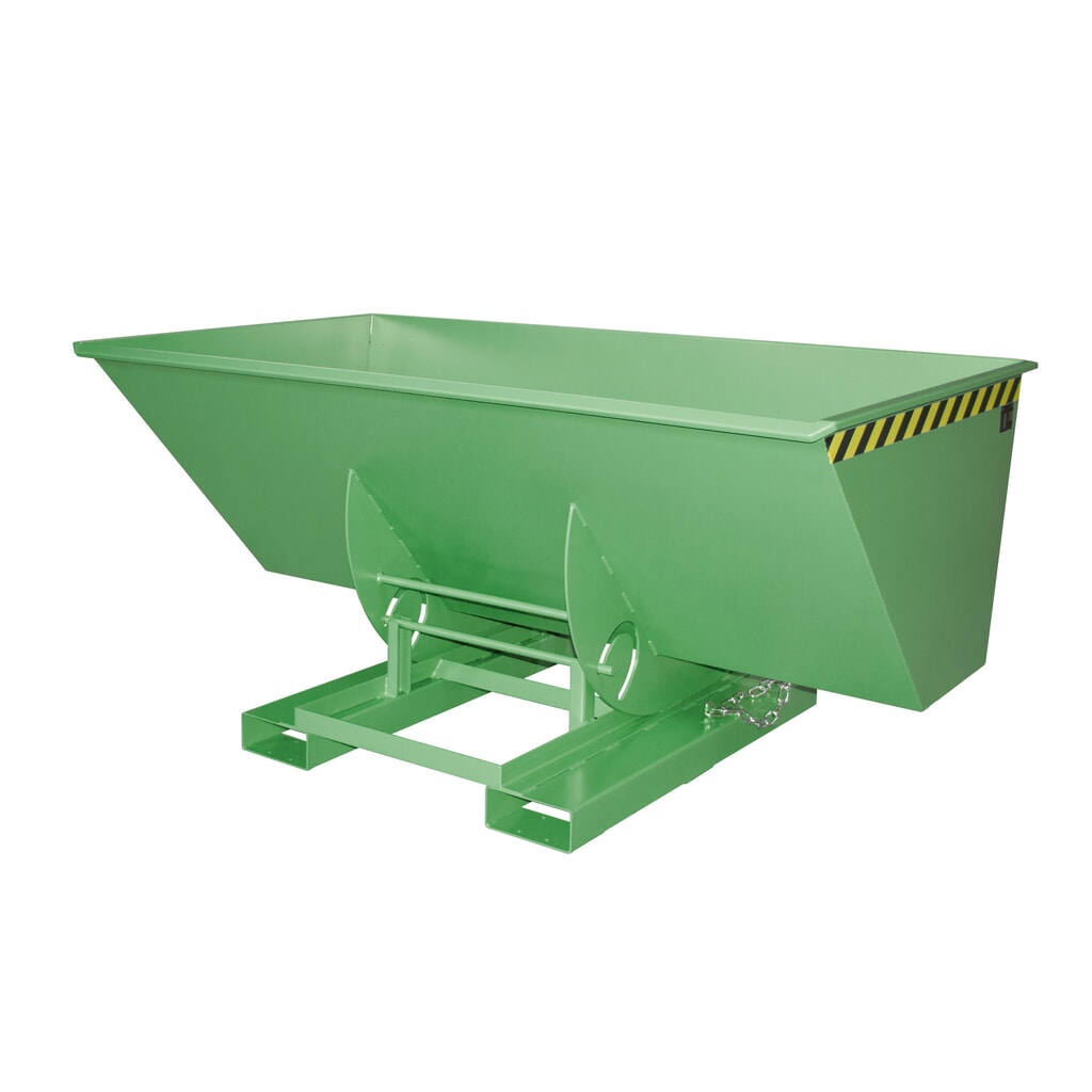 Bauer® Kantelbak met afrolmechanisme, cap. 1.000 kg, gelakt, volume 1,5 m³, RAL 6011 resedagroen Product afbeelding: Bauer® Kantelbak met afrolmechanisme, cap. 1.000 kg, gelakt, volume 1,5 m³, RAL 6011 resedagroen