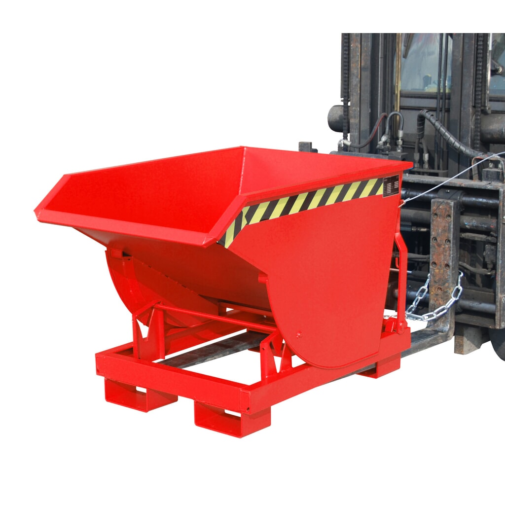 Bauer® Kantelbak met afrolmechanisme Premium, diepe bouwvorm, gelakt, zonder deksel, volume 0,3 m³, RAL 3000 vuurrood Product afbeelding: Bauer® Kantelbak met afrolmechanisme Premium, diepe bouwvorm, gelakt, zonder deksel, volume 0,3 m³, RAL 3000 vuurrood