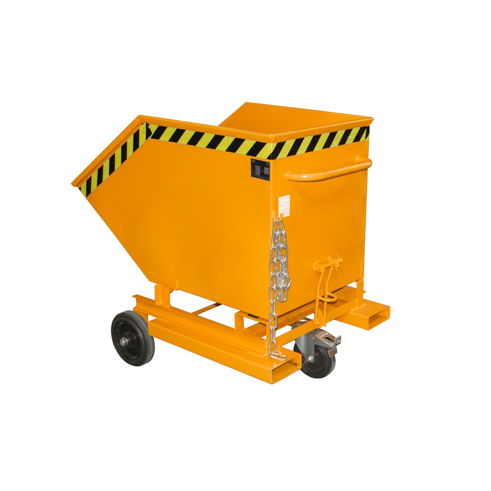 Product afbeelding: Bauer® Kantelbare bakwagen, met wielstel en inrijkokers, volume 0,4 m³, RAL 2000 geeloranje